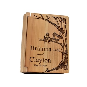 Custom Engraved Rustic Wedding Photo Album with Sleeves – Birds in Tree Small Personalized Anniversary Photo Album