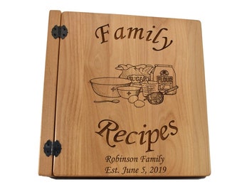 Custom Engraved Family Recipe Book- Family Recipes Wooden 3 Ring Recipe Binder