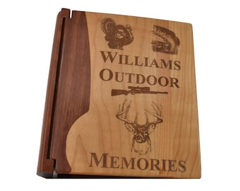 Custom Engraved Rustic Photo Album- Large Wooden Photo Album- Outdoor Memories Style 1