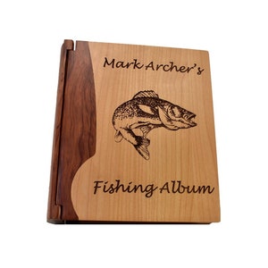 Personalized Wood Fishing Photo Album- Custom Engraved Rustic Fishing Large Photo Album