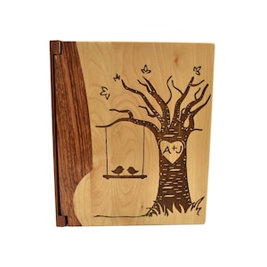 Engraved Wood Rustic Wedding Photo Album - Lovebirds Large Engagement Photo Album