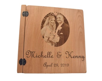 Personalized Wedding Picture Photo Album- Engraved 3 Ring Wood Photo Album