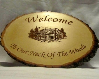 Neck of the Woods Bark Oval Sign