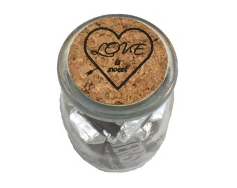 Custom Mini Glass Jars with Cork Lids- Love Is Sweet Wedding Favor Jar- Wedding Favors For Guests In Bulk- Unique Cute Wedding Favors