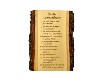 Scripture Wall Art Wood Slice Engraved Sign- Christian Bible Verses Wall Art Plaque- Ten Commandments Live Edge Wood Slab