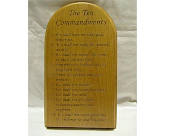 Ten Commandments Solid Wood Plaque With Arched Top