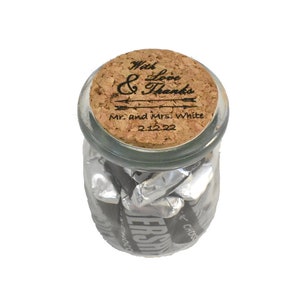 Unique Wedding Favors- Cheap Wedding Favors For Guests In Bulk- Love and Thanks Custom Glass Jars with Cork Lids- Cute Wedding Favors