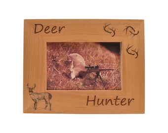 Gift Ideas for Deer Hunter Outdoorsman- Custom Engraved Wooden Picture Frame- Deer Hunter