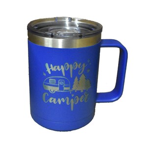 Custom Engraved Insulated Coffee To Go Mug with Lid - Happy Camper Coffee Mug Insulated Polar Camel Laser Engraved Cup