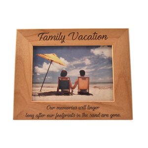 Custom Engraved Wooden Family Picture Frame- Family Vacation at the Beach- Footprints in the Sand