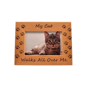 Gifts for Cat People- Cat Custom Engraved Wooden Photo Frame- Cat Themed Gifts- My Cat Walks