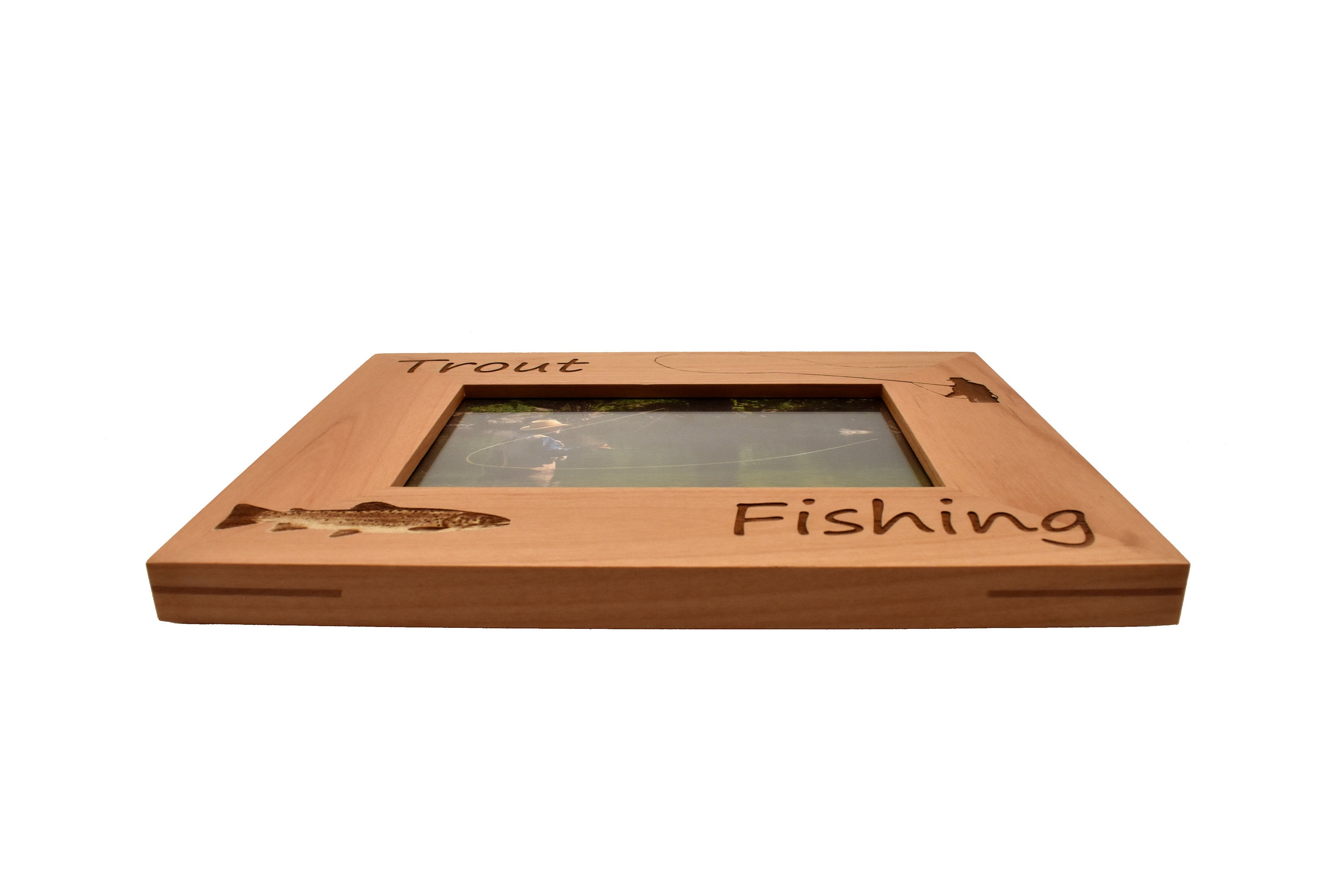 Custom Engraved Wooden Photo Frame Fly Fishing Gift Idea for Outdoorsman Trout  Fishing -  Sweden