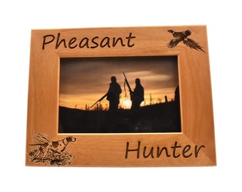 Hunting Season Gifts for Men- Gift Ideas for Hunter- Custom Engraved Wooden Picture Frame- Pheasant Hunter