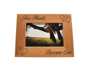 Personalized Picture Frame Wedding- Couples Engagement Frame- Two Hearts Become One Wooden Photo Frame
