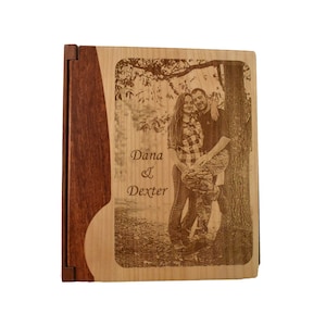 Custom Engraved Engagement Picture Photo Album- Personalized Large Wood Photo Album