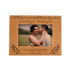 Parents Thank You Wedding Gift Frame- Custom Engraved Wooden Picture Frame- To Parents On Our Wedding Day