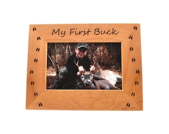 Hunting Season Gift for Deer Hunter- Custom Engraved Wooden Picture Frame- My First Buck