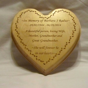 Memorial Custom Engraved Wood Heart Plaque