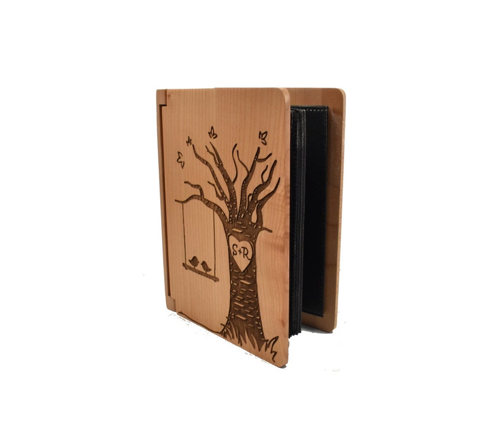 Personalized Love birds Engraved Leather Photo Album/ Personalized