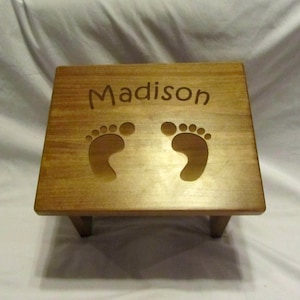 Custom Engraved Wooden Toddler Step Stool- Footprints