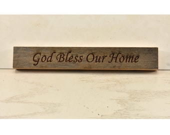 God Bless Our Home Inspirational Reclaimed Wood Block Sign