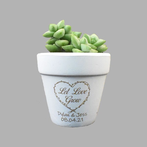 Let Love Grow White Clay Pot Wedding Favors For Guests In Bulk- Boho Bulk Wedding Favors- Cute Small Plant Pot- Seed Wedding Favors