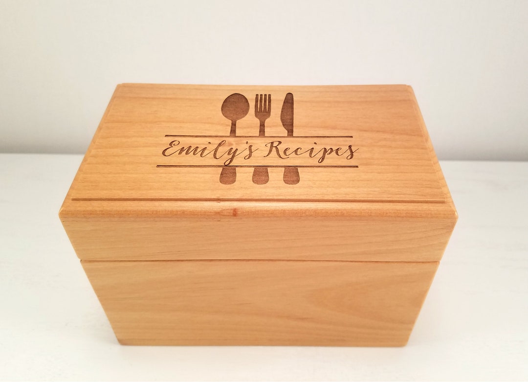 Custom Engraved Wooden Recipe Box Style 2 Etsy