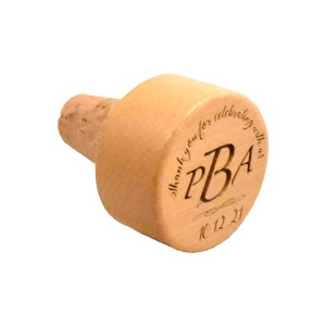 Monogram Wood Wine Cork Wedding Favor - Custom Laser Engraved Monogram Wine Stopper - Cheap Beach or Winter Wedding Thank You Favors