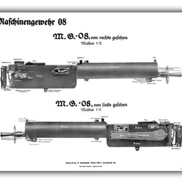 WW1 German MG08/15 & MG08 Maxim Machine Gun Training Charts - 08B