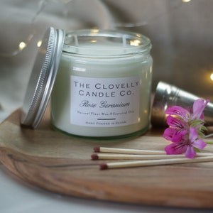 Rose Geranium Scented Aromatherapy Soya Wax Vegan Candle