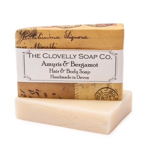 Amyris and Bergamot Hair and Body  Shampoo Soap Bar - for Normal to Oily Hair and Scalp