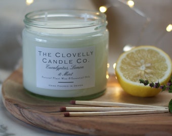 Eucalyptus, Lemon & Mint Scented Aromatherapy Soy Wax Vegan Candle