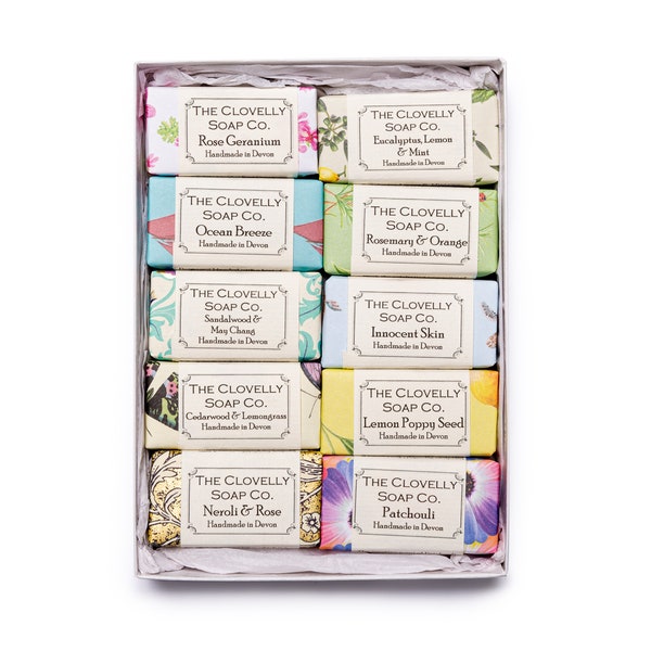 10 Guest Soap Gift Set with Selection of Natural Vegan Soap Bars - Essential Oil Soap - 10 x 30g bars