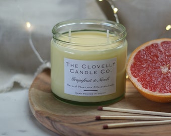 Grapefruit & Neroli Scented Aromatherapy Soya Wax Vegan Candle | Handmade Gift | Home Fragrance | Plant wax hand poured Clovelly Candle