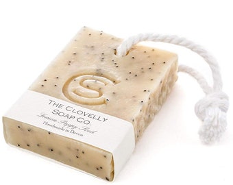 Lemon & Poppy Seed Natural Vegan Exfoliating Soap on a Rope Bar - Essential Oil Soap - 100g