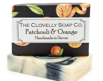 Patchouli & Orange Wrapped Soap with a Charcoal Swirl - Vegan, Handmade Cold Process Soap