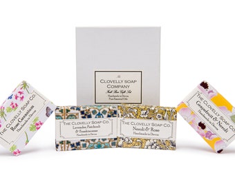 Set de regalo de jabón vegano natural con aceites esenciales (4 unidades de 100 g)