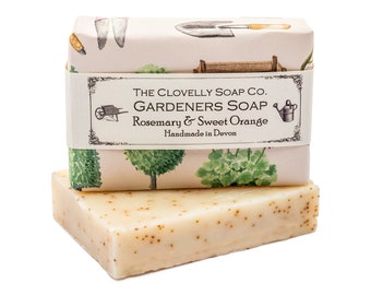 Gardeners Soap with Rosemary & Orange Exfoliating Natural Vegan Handmade Soap Bar - Essential Oil Soap