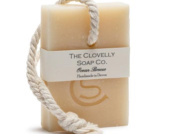 Ocean Breeze Natural Vegan Handmade Soap on a Rope Bar - Essential Oil Soap - 100g