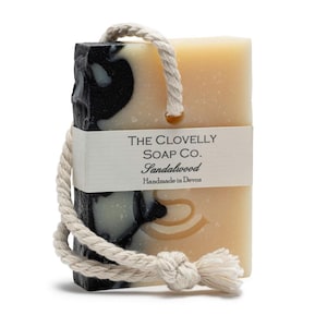 Sandalwood, Bergamot & Charcoal Natural Vegan Soap on a Rope Bar - Handmade Soap