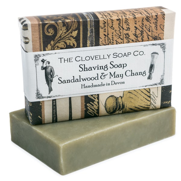 Sandalwood & May Chang Shaving Soap - Natural Vegan Essential Oil Scented Gentleman's Shaving Soap Bar