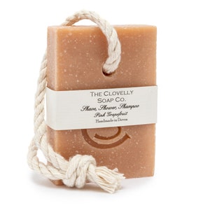 Pink Grapefruit Shave, Shower, Soap on a Rope Bar - Essential Oil Soap - 100g