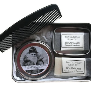 Bartpflege-Kit mit natürlichen Bartseifen, Bartbändiger-Balsam und Kamm, Geschenk für Männer, Valentinsgeschenk für Männer