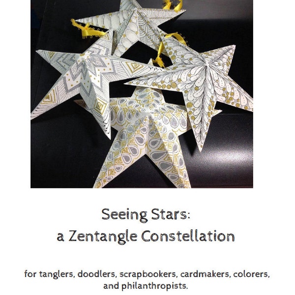 Downloadable Book of Zentangle Inspired Stars to color, tangle, or just print and enjoy. Includes instructions for making 3-D ornaments.