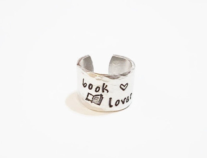 Book Lover Ring  Book Lover Gift  Book Worm Ring  wide band image 0