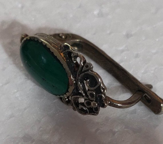 Antique Edwardian Silver Malachite Pierced Earrin… - image 4