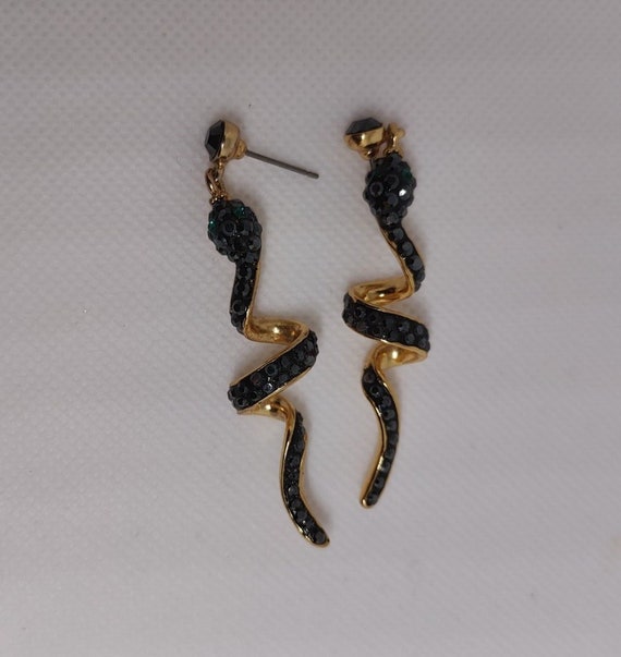 Snake Earrings in Black AB Austrian Crystal and Po