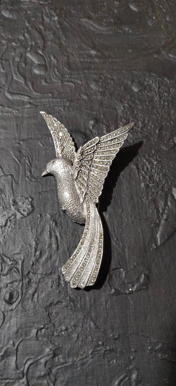Sterling Silver Marked Bird Brooch with Marcasite