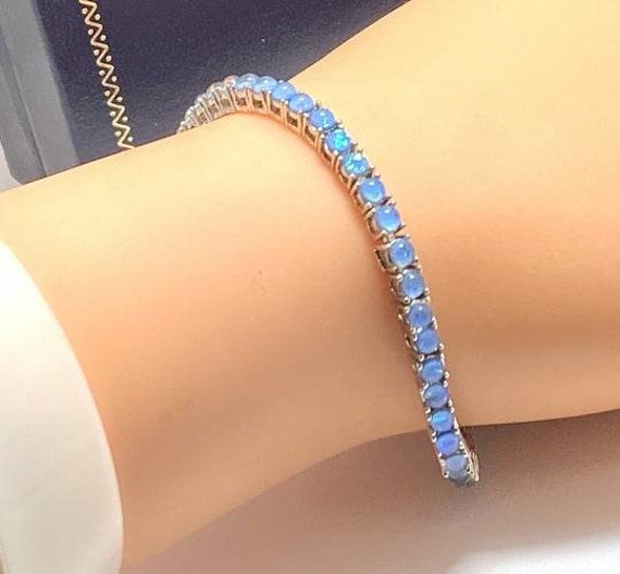 Opal Tennis Bracelet Blue 14k White Gold Plate La… - image 2
