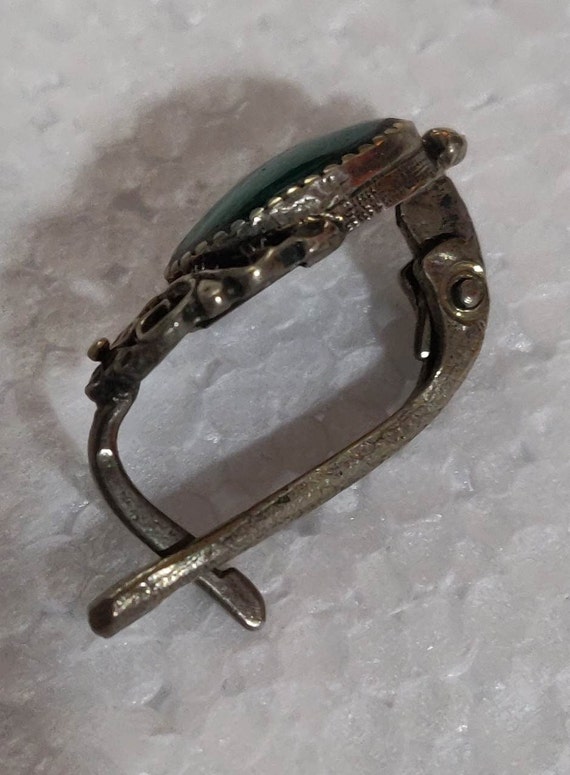 Antique Edwardian Silver Malachite Pierced Earrin… - image 5